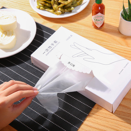 【小百货】一次性手套盒装手套100只加厚CPE盒装抽取式食品餐饮塑料手膜图片