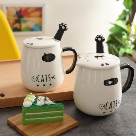 简约陶瓷水杯家用早餐杯个性马克杯带盖情人节礼物咖啡办公恒温杯图片