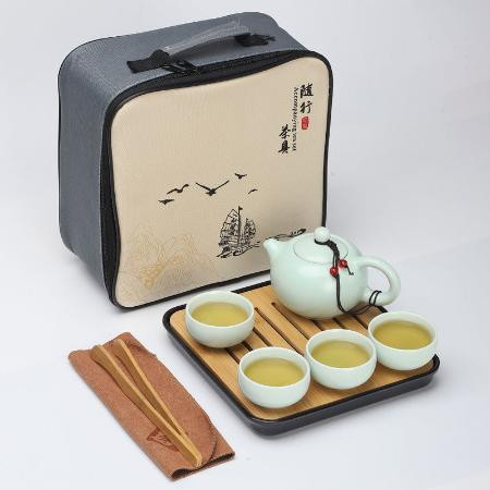 功夫茶具家用简约陶瓷泡茶壶小套装户外便携旅行茶具整套定制logo图片