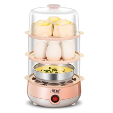 领锐/LINGRUI 煮蛋器家用蒸蛋器自动断电小型多功能早餐鸡蛋羹机三层粉色 XB-PT05