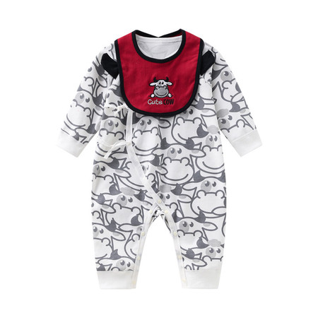班杰威尔/banjvall 婴儿连体衣新生儿服装婴儿衣服男女宝宝0-6-14个月四季围嘴灰牛图片