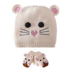 班杰威尔/banjvall 婴儿帽子护耳保暖针织帽男女童可爱超萌老鼠毛线帽老鼠帽子手套套装