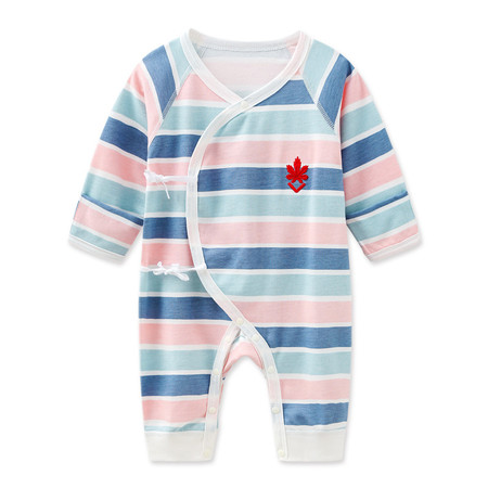 班杰威尔/banjvall 婴儿连体衣新生儿衣服纯棉哈衣爬服和尚服0-1岁四季枫叶条纹图片