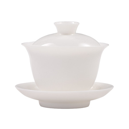 拜杰（BJ） 纯白羊脂玉茶杯三才盖碗陶瓷泡茶壶功夫茶具家用泡茶碗 XG-95图片
