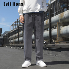 Evil lions 男士牛仔裤2022新款夏季潮流百搭九分裤宽松直筒休闲裤耐磨男裤子