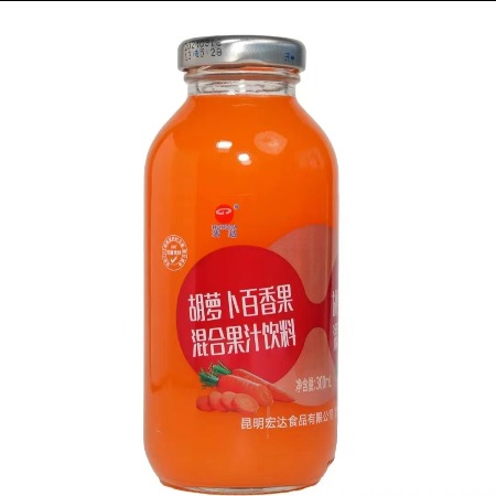 宏达 云南老国货【宏达食品】胡萝卜+百香果汁200ml*4瓶