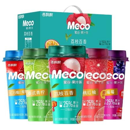 香飘飘Meco蜜谷果汁茶樱桃莓莓桃桃红柚泰式青柠荔枝6杯混搭批发