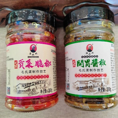 毛家 韶山特产香辣贡菜脆椒200克+开胃酱椒200克包邮图片