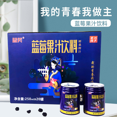 蓝笑蓝莓果汁饮料蓝瓶灌装鲜榨果汁夏季饮品250ml*20罐贵州特产