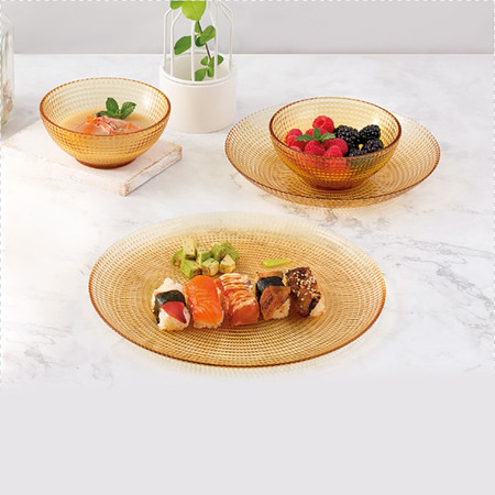 康宁/VISONS 琥珀色餐具晶莹系列4件组（2个小碗1个深盘1个平盘）图片