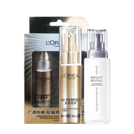 欧莱雅/LOREAL 新多重防护隔离露小金管防晒30ml+加送导入乳液50ml图片