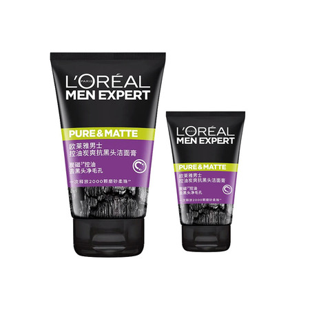 欧莱雅/LOREAL 欧莱雅男士控油炭爽抗黑头洁面膏100ml+50ml图片