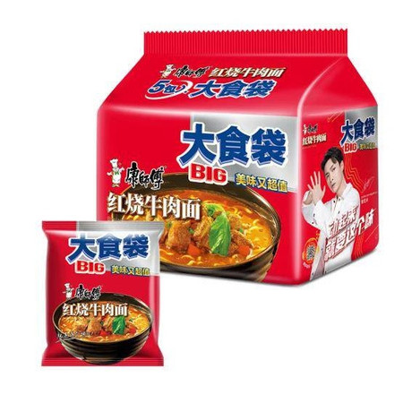 康师傅 大食袋 红烧牛肉面120g*5袋图片