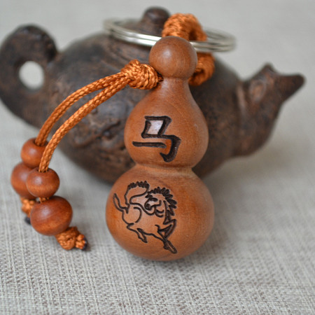 奥熙 新品天然桃木葫芦1对钥匙扣雕刻十二生肖端午节日葫芦挂件小礼品图片