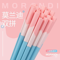 莫兰迪三拼糖果色筷子家用合金筷子5双装