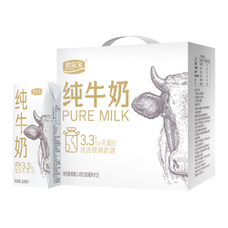 君乐宝 优选牧场纯牛奶200ml*12盒图片