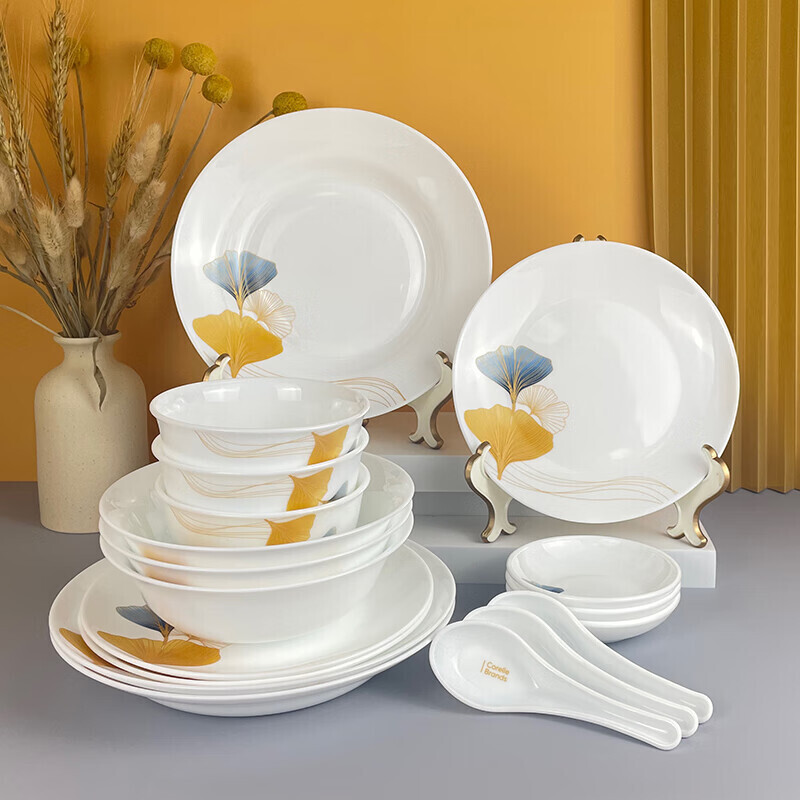 Corelle Brands康宁 冰萃玲珑金银杏餐具18件套CB-BSYX18/KZ/LS