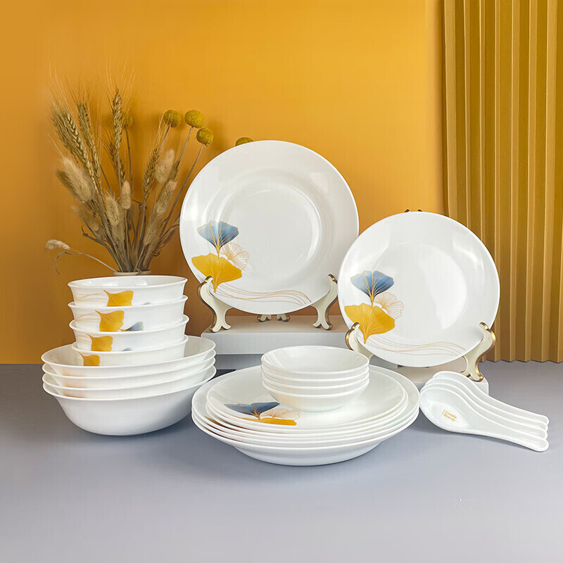 Corelle Brands康宁 冰萃玲珑金银杏餐具24件套CB-BSYX24/KZ/LS