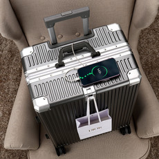 新益美 高档行李箱铝框新款拉杆箱24寸大容量旅行箱充电密码箱