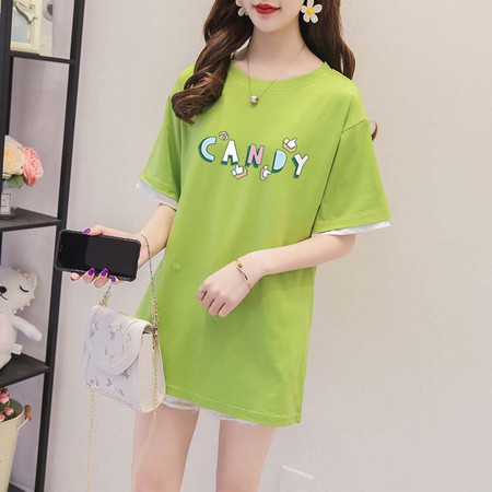 法米姿 中长款短袖韩版卡通T恤女上衣夏季新版大码宽松女装图片