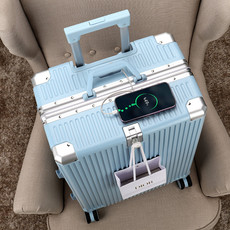 新益美 高档行李箱铝框新款拉杆箱24寸大容量旅行箱充电密码箱