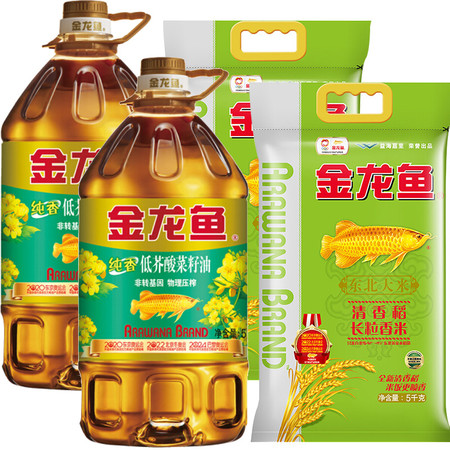 金龙鱼 粮油组合纯香低芥酸菜籽油5Lx2桶+清香稻长粒香5KGx2袋图片