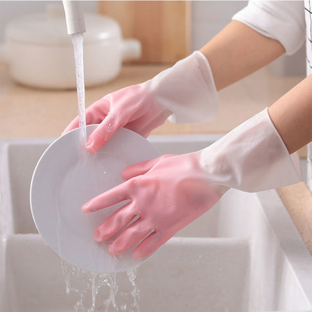 宝家洁 家务加长清洁手套用柔软亲肤PVC材质一双 颜色随机图片