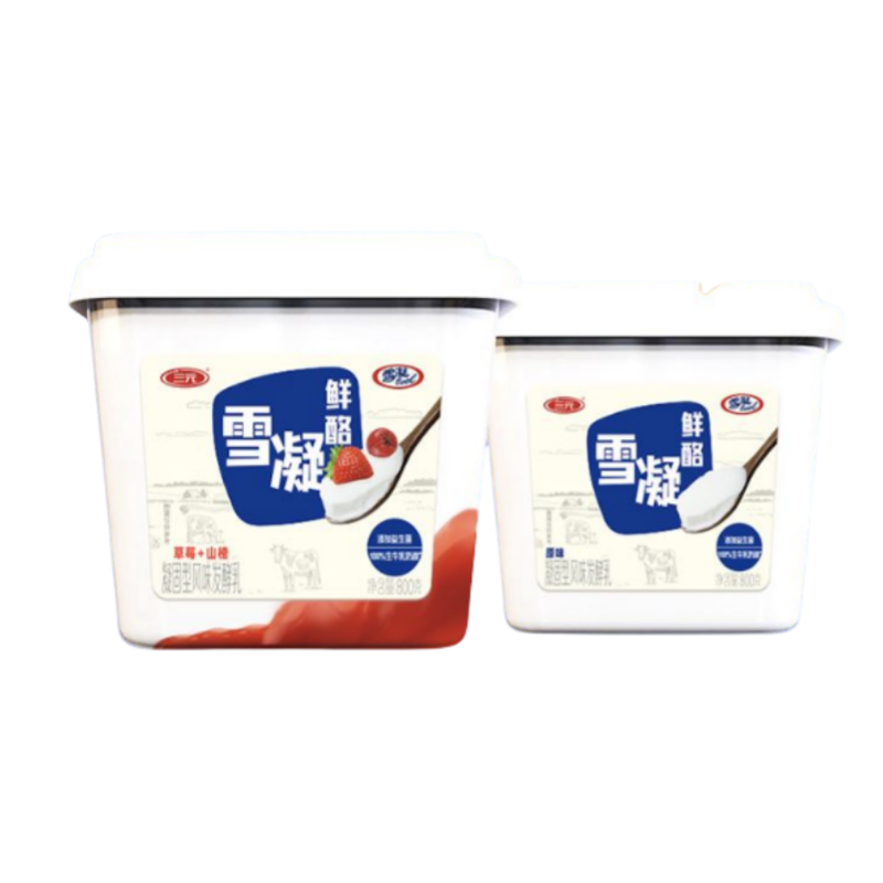 三元 【洛阳馆】雪凝鲜酪盒装风味发酵乳800g桶原味草莓山楂老酸奶