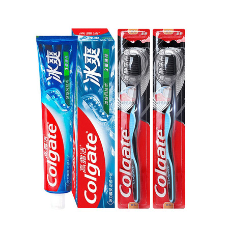 高露洁/Colgate 冰爽牙膏三重薄荷/茶香龙井180g送细毛护龈炭牙刷2支图片